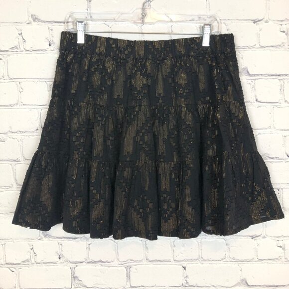 Roller Rabbit Ashton Lurex Skirt Size M Black Shimmer Tiered - Picture 1 of 5
